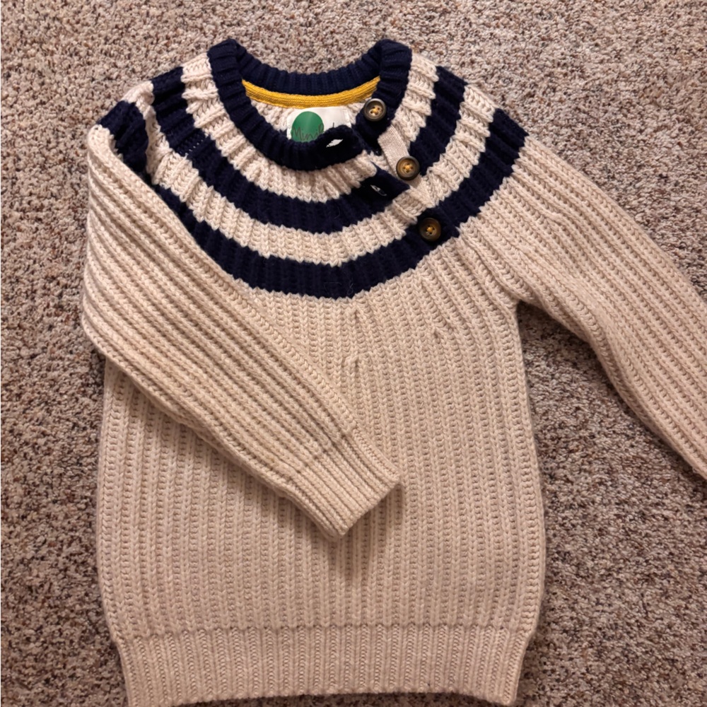 Mini Boden Navy and Yellow Button Sweater